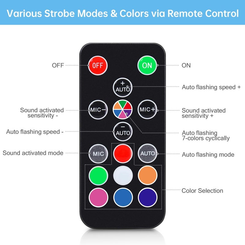 Luditek 4-Pack LED Strobe Lights 48LED Halloween, Multi-Color Sound Activated Disco Party Lights w/Remote Control, Flashing Strobe Lamp for Indoor Home Room Decorations Karaoke - Image 3